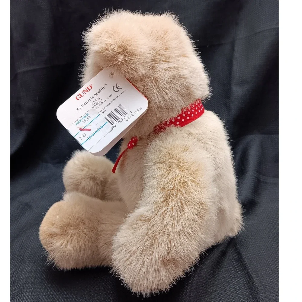 Vintage 1995 GUND Stuffie Teddy Bear 2343 Tan Plush Red Polka Dot Bow 11 in NWT